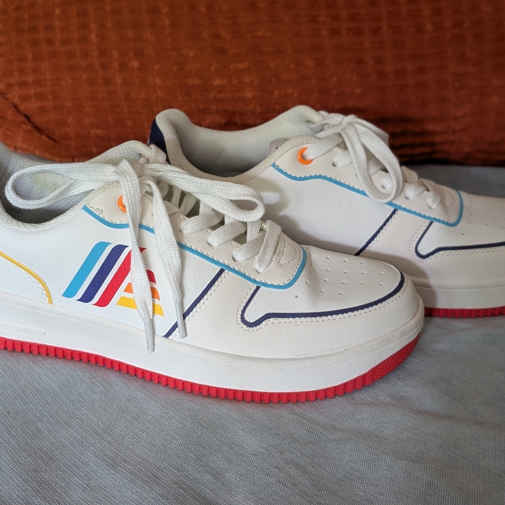 Colorful White Sneakers with Red Soles - Picture 2 of 8